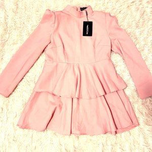 PrettyLittleThing Pink Ruffled Skater Dress